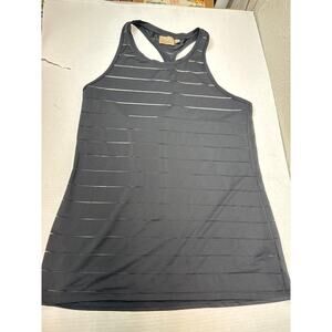 Athleta Top Womens Mesh Striped High Neck Chi Racerback Tank Black‎ Size Medium